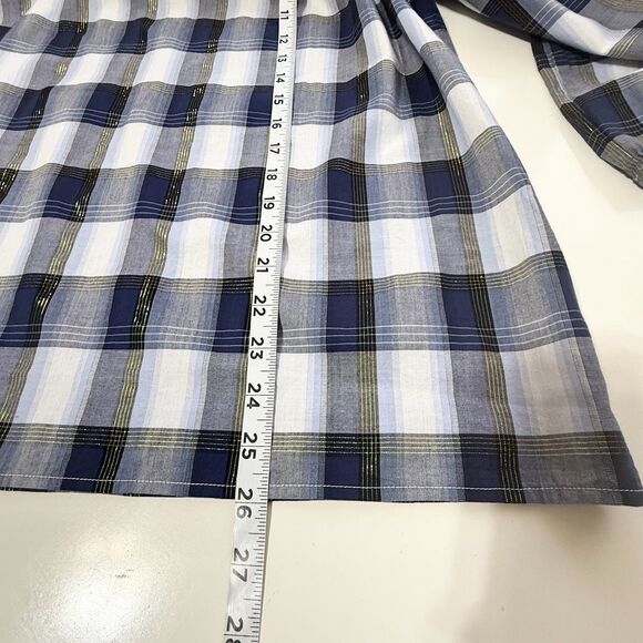 Talbots Smocked Top 1X Tinsel Tartan Plaid Blue White Gold 3/4 Sleeve Plus Size - Picture 10 of 10